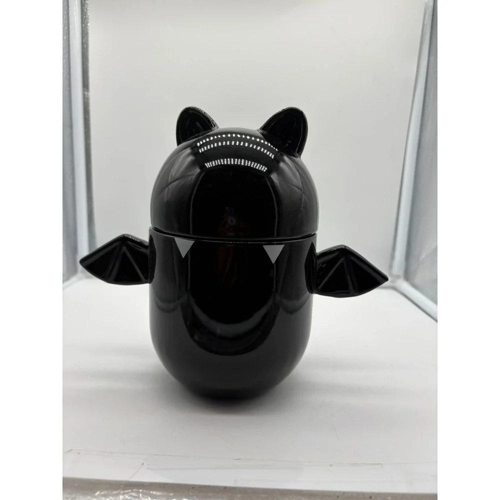 IKEA KUSTFYR Black Bat Ceramic Bowl With Lid Halloween Candy Dish Decor Storage